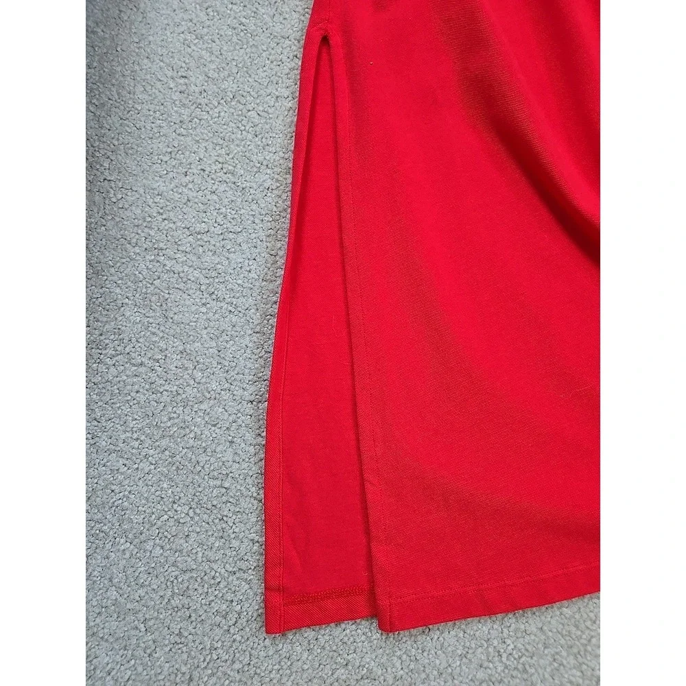 Lands' End Red Orange Maxi Dress Pima Cotton Stretch Surplice Bodice M Side Slit